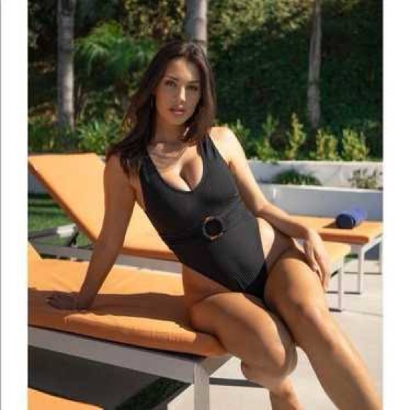 Toluca Black Ribbed One Piece Swimsuit - Picture 2 of 6